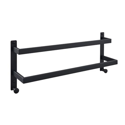 24 Inch Double Towel Bar with Hooks Matte Black, Stainless Steel Bath Shower Towel Rack Wall Mounted Towel Rod Holder for Bathroom - color: Matte Black, size: 24-Inch