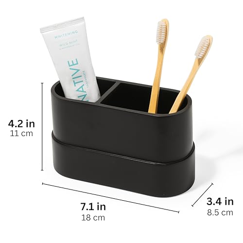 Yew Design Matte Black Bathroom Toothbrush Holder Cup - Round Large - color: Large Round Matte Black