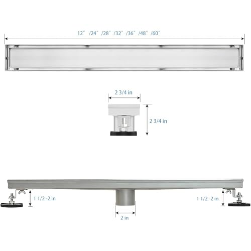 SaniteModar Linear Shower Drain 28 inch Brushed with Tile Insert Panel | AISI 304 Stainless Steel Brushed Linear Dain Rectangle Shower Floor Drain with Hair Strainer and Leveling Feet - color: Tile Insert Grate, size: 28 inch