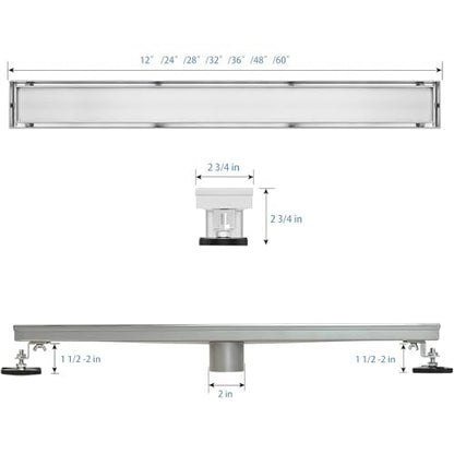 SaniteModar Linear Shower Drain 28 inch Brushed with Tile Insert Panel | AISI 304 Stainless Steel Brushed Linear Dain Rectangle Shower Floor Drain with Hair Strainer and Leveling Feet - color: Tile Insert Grate, size: 28 inch