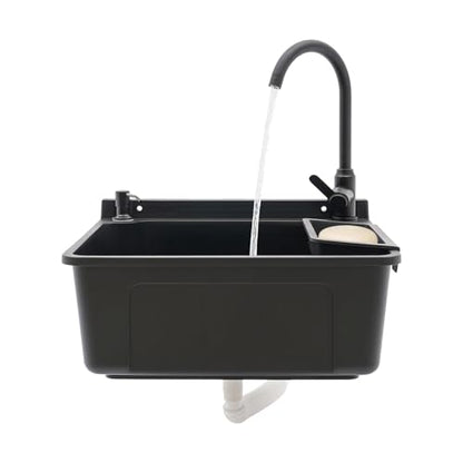 Wall-Mounted Utility Sink Tub Kit with Aluminum Alloy Faucet and Soap Box,Black Anti-clogging Laundry Sink for Bathrooms, Sundry Rooms, Garages(20.08 * 17.52 * 9.45in) - color: Black