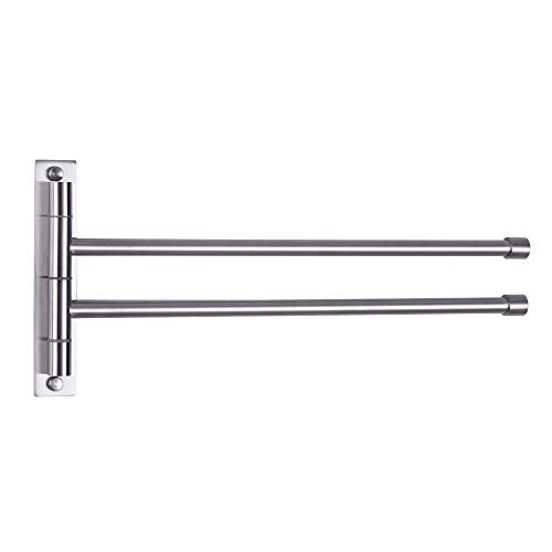 GERZWY Bathroom Swing Arm Towel Bars 2-Arm Wall Mount Stainless Steel Bath Towel Rack Hanger Towel Holder Organizer Brushed Finish HYG02-LS - color: Brushed