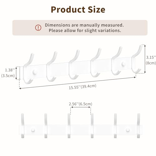 GWAAZXGZ White Coat Rack Wall Mounts - 15 Inch Metal 6-Hook Rack(1 Pack) | for Hanging Coats, Bags, and Towels in Entryway, Livingroom, Bedroom, Bathroom, and Kitchen - color: White, size: 1 Pack