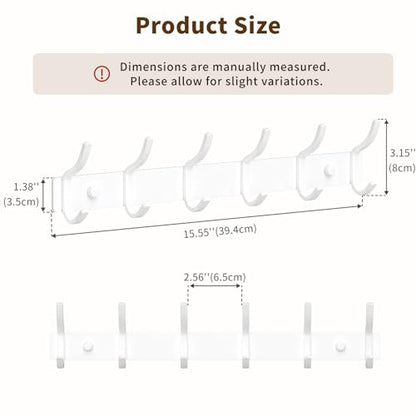GWAAZXGZ White Coat Rack Wall Mounts - 15 Inch Metal 6-Hook Rack(1 Pack) | for Hanging Coats, Bags, and Towels in Entryway, Livingroom, Bedroom, Bathroom, and Kitchen - color: White, size: 1 Pack