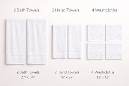 Lux Collection 8-Piece Luxury Towel Set, 100% Ring Spun Cotton, 400 GSM, White, Super Absorbent, Quick-Dry, 2 Bath, 2 Hand, 4 Washcloths