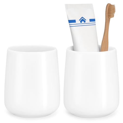 Bathroom Tumbler Cup Ceramic 2Pcs 13.5oz Reusable Toothbrush Cup 400ml,Toothbrush Holder Adequate for Your Bathroom (Shiny White) - color: Shiny White, size: 2pcs