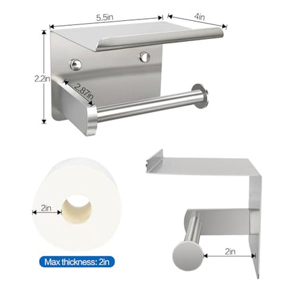 1pcs Brushed Nickel Toilet Paper Holder with Shelf | Screw or Self-Adhesive Toilet Paper Holder Wall Mount