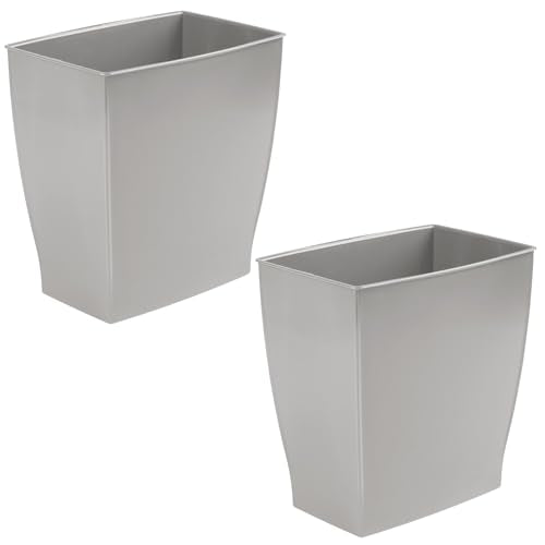 iDesign Small Plastic Bathroom Trash Can, Slim Rectangle, 2-Pack, Gray | Bedroom, Office, Dorm - color: Gray, style: Pack of 2