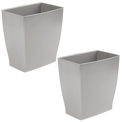 iDesign Small Plastic Bathroom Trash Can, Slim Rectangle, 2-Pack, Gray | Bedroom, Office, Dorm - color: Gray, style: Pack of 2