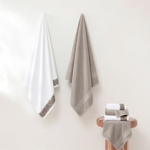 Modern Threads 600 GSM 6-Piece Towel Set with Filgree Jacquard Border Taupe - color: Brown, style: Jacquard Border
