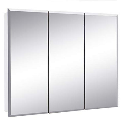 Design House Cyprus Medicine Cabinet, 3 Frameless Mirrored Doors, 2 Adjustable Shelves, Pre-Assembled, Surce or Recess-Mounted, White, 36.3 in. W x 4.4 in. D x 30.1 in. H, 590265 | Adjustable Shelves, Wall Mount, Contemporary/Modern, Wood, Bath, 590265 -