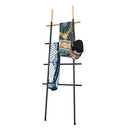 Freestanding Towel Ladder Rack, Space Saving, No-Scratch Wood, for Household Use (Black) - color: Black
