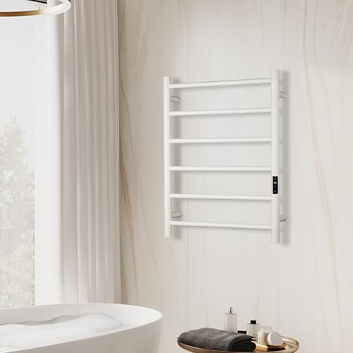 Electric Towel Rack with Voice Control for Alexa & Google Home,TUYA-Wall-Mounted Bathroom Heating Towel Warmer,Plug-in,26.77x20.47x4.39in,Stainless Steel Material,White,6 Bars - color: White With Wifi, size: 6 Bar