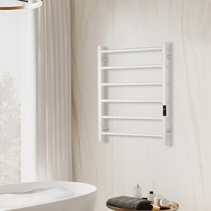 Electric Towel Rack with Voice Control for Alexa & Google Home,TUYA-Wall-Mounted Bathroom Heating Towel Warmer,Plug-in,26.77x20.47x4.39in,Stainless Steel Material,White,6 Bars - color: White With Wifi, size: 6 Bar