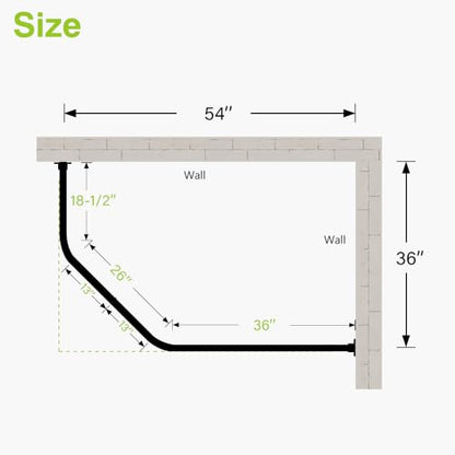 Naiture L Shape Shower Curtain Rod, 18-1/2" X 26" X 36", Oil Rubbed Bronze | Aluminum, Includes 36" Ceiling Support & Hardware, Cut to Fit, Permanent Mount, Counterpart Wall Size 54" x 36" - color: Oil Rubbed Bronze, size: 18-1/2" X 26" X 36"