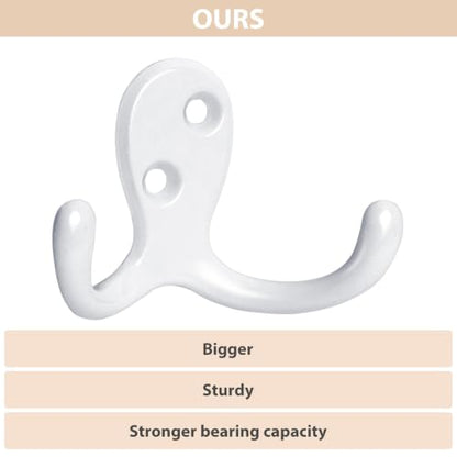 Homanu 54 Pack Coat Hooks, Heavy Duty Double Prong Coat Hooks Wall Mounted with 108 Screws, No Rust White Metal Wall Hooks for Hanging Towel, Coat, Bag, Hat, Cup, Key - color: 54 Pcs White