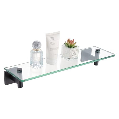 KOKOSIRI Bathroom Shelves Glass Floating Shelf 16-Inch for Bedroom, Living Room, Kitchen, Small Hanging Rack Rustproof Wall Mounted Black B1105BK-L16 - color: Matte Black, size: 16-Inch