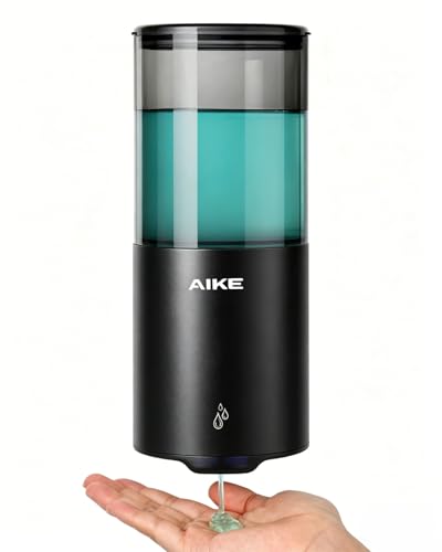 AIKE Automatic Soap Dispenser IPX7 Waterproof 13.5oz Matte Black | No-Drill and Screws for Mounting,Space Saving,Adjustable 5 Levels Precise Dispense for Bathroom,Easy Refill Wide Opening - color: Matte Black Stainless Steel