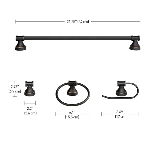 Globe Electric 50192 Parker 5-Piece All-In-One Bathroom Set, Oil Rubbed Bronze, 3-Light Vanity Light with Clear Glass Shades, Towel Bar, Towel Ring, Robe Hook, Toilet Paper Holder, Oil-rubbed Bronze - color: Bronze, Parker