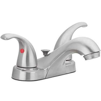 Two-Handle Centerset Bathroom Sink Faucet, Brushed Nickel | 1.2 GPM Flow, 3-Hole, Decorative Lever Handles, Deck Mount, WaterSense, Double Handle Faucet, Bathroom Sink Fixtures - color: Brushed Nickel