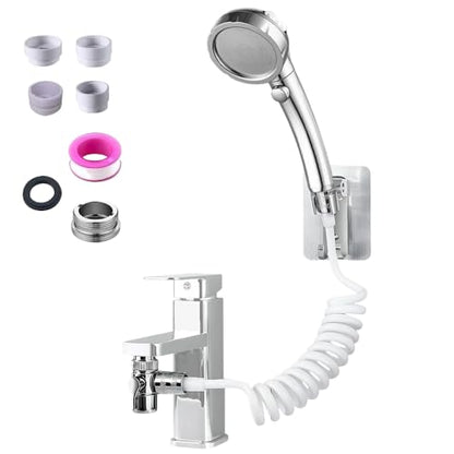 Sink Faucet Sprayer Attachment, Universal 5-Adapter Kit with On/Off Switch and 3 Spray Modes, Retractable Hose Sprayer for Kitchen Sink, Pet Washing, and Bathroom Cleaning