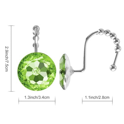 Sunlit Luxury Design Round Sage Green Diamond Crystal Gem Bling with Glide Balls Shower Curtain Hooks, Rust Proof Metal Rhinestones Glam Shower Curtain Rings-12 Pack - color: Sage Green