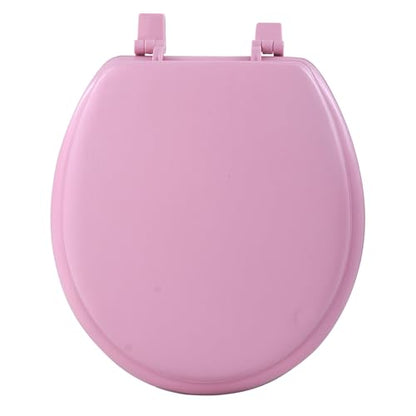 PowerSellerUSA Vinyl Round Soft Toilet Seat, Adjustable Hinges Toilet Seats with Non Slip Grip Tight Bumpers, Standard Heavy Duty Plastic Bathroom Toilet Seat Close Lid Set, Pink - color: Pink - Vinyl, size: 17" Standard