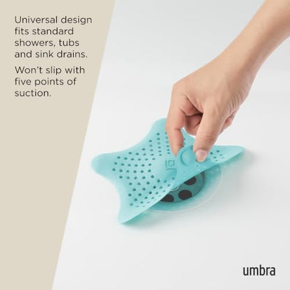 Umbra Starfish Hair Catcher, Fun Drain Cover Fits Most Standard Tub and Shower Drains, 6" Diameter, Lagoon Blue - color: Lagoon Blue