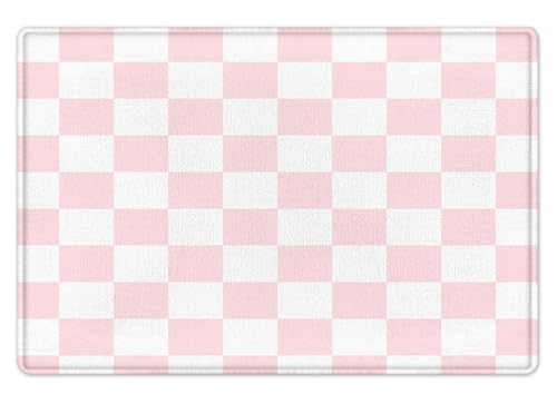 HVEST Pink Checkered Bath Mat for Bathroom, Modern Minimalist Plaid Pattern Non-Slip Bathroom Mat, Checkerboard Memory Foam Bath Rug, Shower Mats, Quick-Drying Toilet Rug, 23X15 Inches - color: Pink