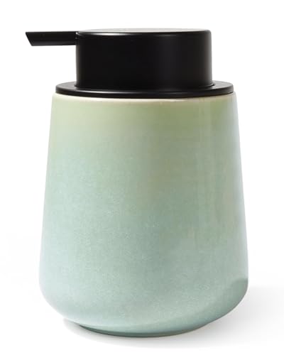 BosilunLife Ceramic Soap Dispenser - Dish Soap Dispenser for Bathroom 12Oz | Refillable Liquid Hand Wash Dispenser for Essential Oil, Lotion Soap, Light Green - color: Green