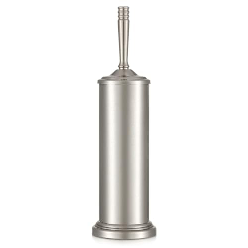 Stainless Steel Toilet Brush and Holder Set，Toilet Bowl Brush and Holder | Heavy Duty Silver Toilet Brush for Bathroom, Toilet Cleaner Brush，Deep Cleaning，Space Saving, Covered Brush（Stain Nickel） - color: Satin Nickel