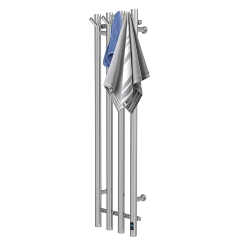 Heated Towel Rack, Towel Warmer with Timer, Wall Mounted hot Towel Warmer Rack for Bathroom, Hardwired or Plug-in Models Vertical Towel Heater (Silver) - color: Silver