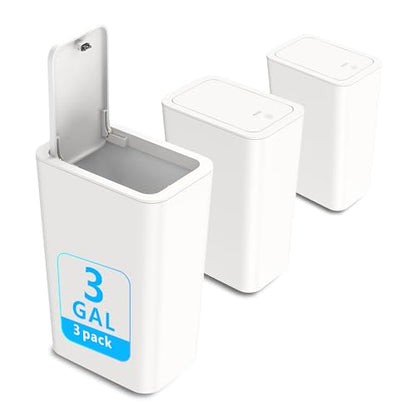 N. NETDOT 3 Pack Small Trash Can with lid, 3 Gallon Bathroom Trash Can,Garbage Can Slim Trash Bin Waste Basket for Bathroom,Kitchen,Bedroom,Living Room,Office,Laundry - Off White - color: Off White, size: 3 X 3 Gal