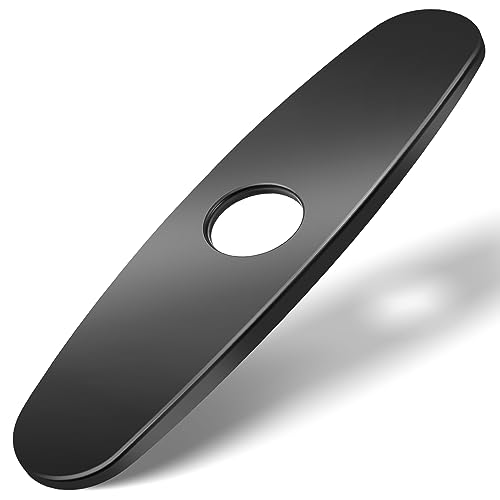 MAAYAYA 10" Kitchen Sink Deck Plate, Faucet Hole Cover, 8" Widespread,Black | MAYYAYA Brushed black 304 stainless deck plate escutcheon; foam gasket; secures with faucet's own hardware, no extra nuts - color: Matte Black