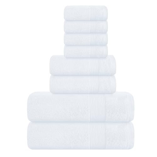 Belizzi Home 8 Piece Towel Set 100% Ring Spun Cotton, 2 Bath Towels 27x54, 2 Hand Towels 16x28 and 4 Washcloths 13x13 - Ultra Soft Highly Absorbent Machine Washable Hotel Spa Quality - White - color: White, size: 8 Piece Towel Set