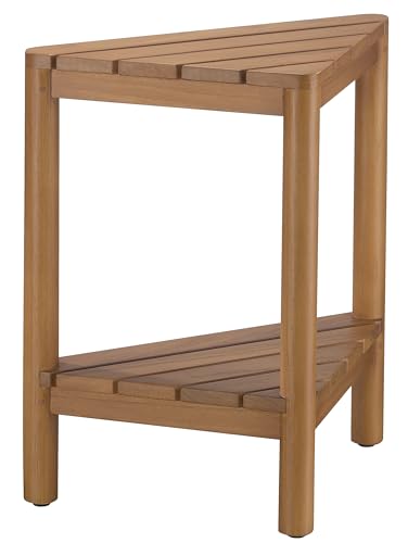 Fully Assembled Teak Corner Bath Shower Storage Stand, Bathroom Bench with Storage Shelf 18"