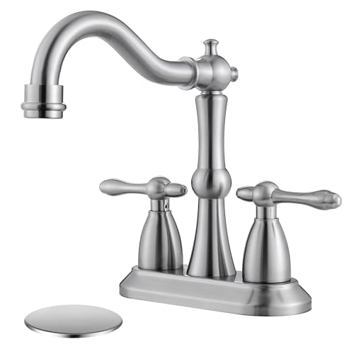 Brushed Nickel Bathroom Sink Faucet, Stainless Steel Centerset Antique Bathroom Faucet with Drain and Supply Hose,4 in Brushed Nickel Sink Faucet for Bathroom - color: Brushed Nickel