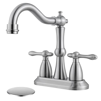 Brushed Nickel Bathroom Sink Faucet, Stainless Steel Centerset Antique Bathroom Faucet with Drain and Supply Hose,4 in Brushed Nickel Sink Faucet for Bathroom - color: Brushed Nickel