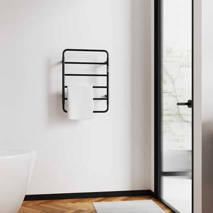 Towel Warmer, Stainless Steel Heated Towel Racks for Bathroom, 6 Bars Wall Mounted Towel Heater with Intelligent Touch Screen Timer & Temperature Adjustment, Plug-in/Hard-Wired, Black - color: Black, size: 6-Bar