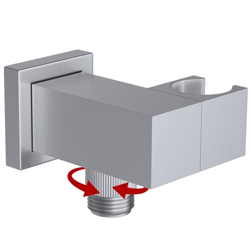 Bathroom Brass Water Supply Elbows Wall Mount Hand Held Shower Head Bracket with On/Off Flow Control Holder Angle Adjustable, Brushed Nickel - color: Brushed Nickel