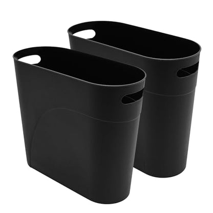 2 Pack 3.2 Gallon Plastic Trash Cans for Bathroom, Small Waste Bins with Handles, Compact Garbage Containers for Narrow Spaces, Recycle Wastebaskets for Office, Kitchen, Bedroom, Living Room (black) - color: black