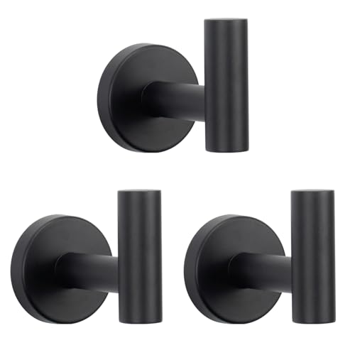 NearMoon Bath Towel Hooks- SUS 304 Stainless Steel Robe Hook Holder, Heavy Duty Coat Hook for Bathroom Livingroom Hotel Kitchen Garage, Wall Mounted (Matte Black, 3 Pack) - color: Matte Black, size: 3 Pack