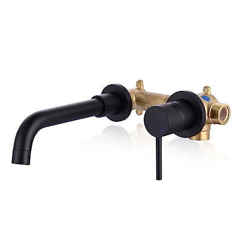 ARCORA Wall Mount Bathroom Faucet, Matte Black Single Handle Bathroom Sink Faucet Wall Mounted, Rough-in Valve Included - color: Black, size: Single Handle