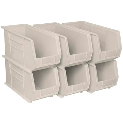 Akro-Mils 30265 AkroBins Plastic Storage Bins, 18"x8.25"x9", Stone, 6-Pack | Space-Saving Stackable Bins for Garage, Pantry, Craft Organization - color: Stone