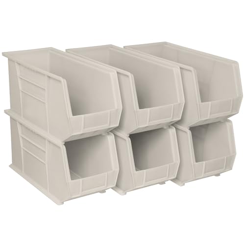 Akro-Mils 30265 AkroBins Plastic Storage Bins, 18"x8.25"x9", Stone, 6-Pack | Space-Saving Stackable Bins for Garage, Pantry, Craft Organization - color: Stone