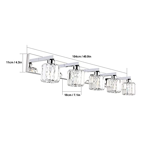 Aipsun Crystal Bathroom Vanity Light Stainless Steel Modern Vanity Light 5 Lights Crystal Bathroom Vanity Light Fixtures (Exclude Bulb) - color: Chrome (Round), size: 40 inch