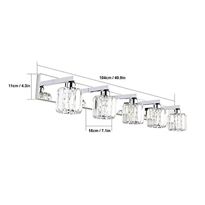 Aipsun Crystal Bathroom Vanity Light Stainless Steel Modern Vanity Light 5 Lights Crystal Bathroom Vanity Light Fixtures (Exclude Bulb) - color: Chrome (Round), size: 40 inch