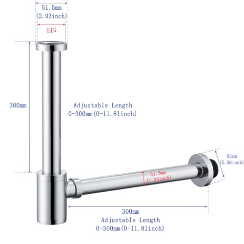 Bathroom Sink P-Trap Solid Brass 1-1/4 Bottle Trap Sink Drain Tube for Kit,Chrome,SW-83888C-L. - color: T03-chrome