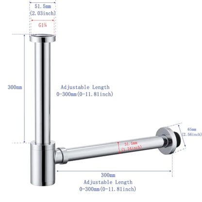 Bathroom Sink P-Trap Solid Brass 1-1/4 Bottle Trap Sink Drain Tube for Kit,Chrome,SW-83888C-L. - color: T03-chrome