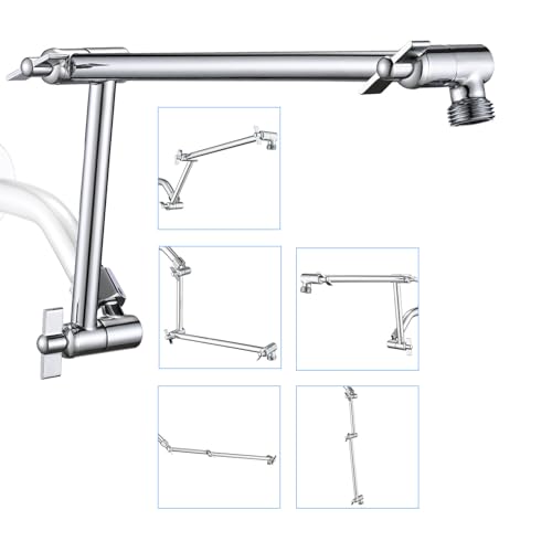 PDPBath Brass 16 Inch Shower Head Extension Arm, Upgrade Flexible Height & Angle Adjustable Shower Arm Extender with Lock Joints, for Fixed Shower Head & Handheld Shower Head, Chrome - color: Chrome, style: 6 Inch + 10 Inch
